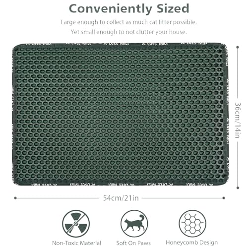 Cat Litter Mat Cat Litter Trapping Mat, Non-Slip Honeycomb Double Layer Design, Urine and Water Proof Material, Scatter Control, Less Waste, Easier to Clean Washable Cat Box Mat, Green - color: Green