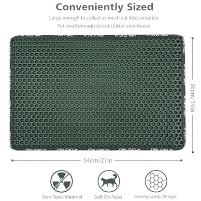 Cat Litter Mat Cat Litter Trapping Mat, Non-Slip Honeycomb Double Layer Design, Urine and Water Proof Material, Scatter Control, Less Waste, Easier to Clean Washable Cat Box Mat, Green - color: Green