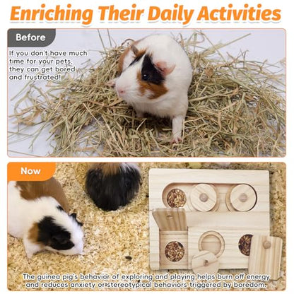 PINVNBY Guinea Pig Foraging Toy Sniff n' Snack Bunny Chew Toys Small Animal Wooden Enrichment Toys with 2 Balls Interactive Treat Dispenser for Rabbit Hamster Chinchillas Rats and Gerbils