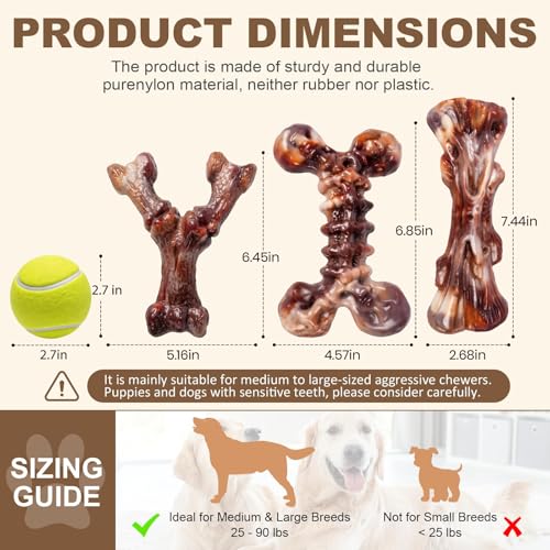 Kseroo Indestructible Dog Toys for Aggressive Chewers: 6-Pack Bacon Flavored Hard Nylon Dog Chew Toys for Medium & Large Dogs(25-90lbs), Tough Super Chewer Dog Bones Toys to Keep Them Busy, Brown - color: 6PC-Bacon-Brown