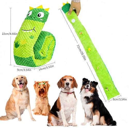 Hide and Seek Plush Dog Toys for Small Medium Dogs, Long Foldable Squeaky Chew Pet Toys with Sounder, Interactive Puzzle Treat Dispensing Machine, Tug of War Snuffle for Indoor Play (Dinosaur) - color: Green Dinosaur