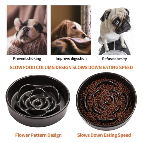 8.26 in Black Dog Bowl Slow Feeder Ceramic for Medium and Large Breed,Elevated/Raised Slow Feeding Dog Food Water Dish Heavy Weighted,Puppy Dish for Fast Eaters,Puzzle Eating Bowl Modern Maze - color: Upgraded Black Slow Feeder Elevated