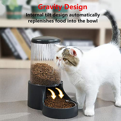 Automatic Cat Feeder, 3.8L Large Gravity Cat Food Dispenser with Detachable Top Lid, Visible Bottle and Stainless Steel Bowl for Pets (Black) - color: Black