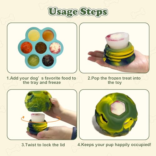 5-in-1 Frozen Dog Enrichment Toys,Interactive Dog Toys with DIY Freezable Fillable Mold,Natural Rubber,Dishwasher Safe（Small） - color: Green, size: Small