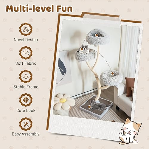 Tangkula Tall Cat Tree, 70 Inch Multi-Level Large Cat Tower with 3 Warm Perches, 3 Jingling Balls, Sisal Scratching Posts & Board, Modern Cat Tree for Indoor Cats Large Adult - color: Grey