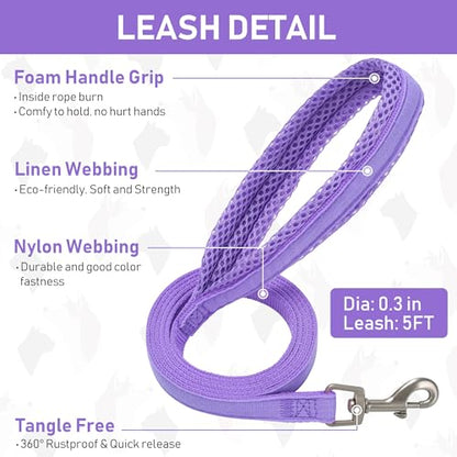 Small Pet Harness Collar and Leash Set, Step in No Chock No Pull Linen Fabric Soft Mesh Dog Vest Harnesses Reflective for Dogs Puppy Cats Kitten Rabbit (Purple, XS) - color: Purple, size: X-Small