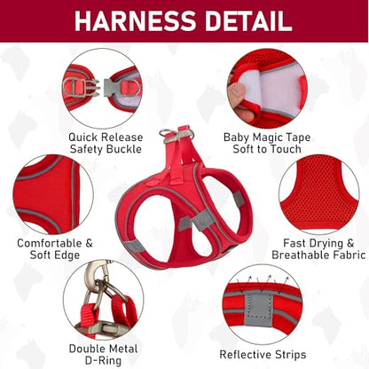 Small Pet Harness Collar and Leash Set, Step in No Chock No Pull Linen Fabric Soft Mesh Dog Vest Harnesses Reflective for Dogs Puppy Cats Kitten Rabbit (Red, S) - color: Red, size: Small
