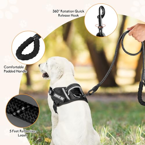 Service Dog Vest Harness and Leash Set, Animire in Training Dog Harness with 10 Dog Patches, Reflective Dog Leash with Soft Padded Handle for Small, Medium, Large, and Extra-Large Dogs - color: Black, size: XXS