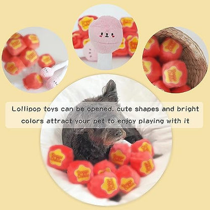 Lollipop Squeaky Parody Plush Dog Toys Hide and Seek Interactive Puzzle Chew Treat Hiding Brain Stimulating Cute Funny Foraging Toy for Small, Medium and Large Dogs