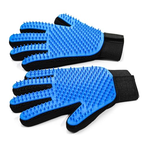 NVNAN Pet Hair Removal Glove for Dogs & Cats, 2-in-1 Deshedding Brush & Massage Mitt - Grooming Gloves for Shedding Control, Bathing and Washing, Safe for Short/Long Hair Pets 2-Pack (Blue) - color: Blue