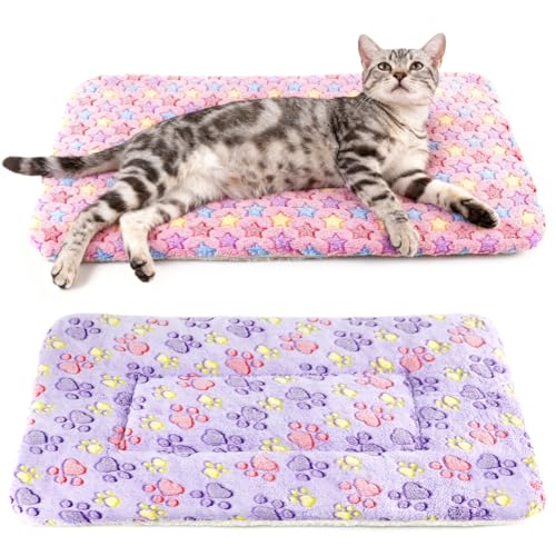 2 Pack Cat Blankets for Indoor Cats, Ultra Soft Reversible Mat, Fluffy Flannel Blanket for Small Dogs and Cats, Washable Pet Pad - color: Red and Purple, size: Large