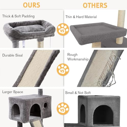 SHA CERLIN Cat Tree 36 Inches Cat Tower with Hammock, Sisal Scratching Post for Indoor Kittens, Small Room, Grey - color: GREY