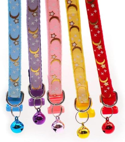 Reflective Cat Collars with Bell 2-Pack Girl Boy Pet Kitten Collar with Star Moon Patetrn Adjustable 7.5-12.5 Inch (Purple) - color: Purple