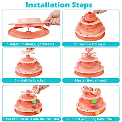 UPSKY Cat Toy Roller 4-Level Turntable Cat Toy Balls with Three Colorful Balls and Bell Ball X Turntable Interactive Kitten Fun Mental Physical Exercise Puzzle Toys - color: C-Gradient Orange