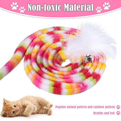 Sumind 6 Pieces Cat Toys Interactive Cat Wand Toys with Feather and Bell Safe Teaser Catcher Stick Toy Colorful and Sounding Christmas Wand for Cats Kittens Training Pets Exerciser