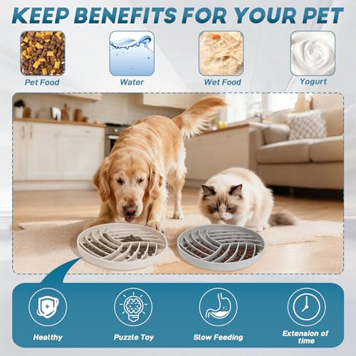 Silicone Slow Feeder Bowls for Dogs and Cats - Wet Food, Suction Cups, Interactive, Reduces Boredom, Anxiety, Anti-Choking, Non-Slip Design (Gray & Beige) - color: Gray & Beige