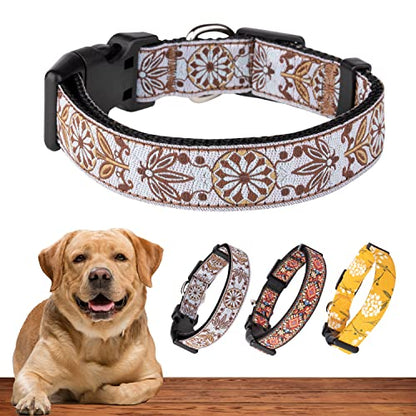 Dog Collars for Small Medium & Large Dogs - Female and Male Patterns on Long Lasting, Adjustable, Strong and Durable Puppy Quick Release Buckle, White Woven Collar - color: White Woven, size: X-Large