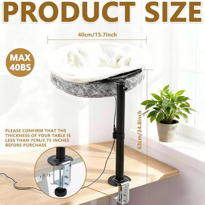 AceOrbit Cat Desk Bed with Removable Heating Pad, Space-Saving Cat Perch for Office & Gaming Desks, 40lbs Capacity, 4-Season Cats Bed for Indoor