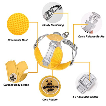 Dog Harness Pet X Frame No Pull Step-in Harnesses with Leash Set, Adjustable Reflective Choke Free Puppy with Padded Vest for Small, Medium Dogs and Cats Walking Training - color: Yellow, size: Medium