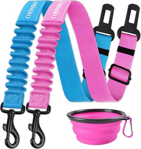 Dog Seat Belt,3 Piece Set Retractable Dog Car Harness Adjustable Seat Belt for Vehicle Nylon Pet Safety Seat Belts Heavy Duty & Elastic - color: Set 06-Pink+Blue
