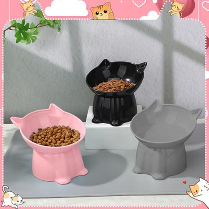 3 Pcs Elevated Cat Bowls 15°Raised Cat Food Bowl with Silicone Mat Whisker Friendly Anti Vomiting Cats Dishes Pet Food and Water Bowls for Indoor Cats Kittens Classic Pink, Grey, Black Pink, Grey, Bla - color: Pink, Grey, Black