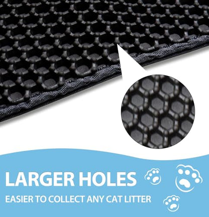 Cat Litter Mat with Handles, 30"x 24" Litter Trapping Mat, Double Layer Honeycomb Litter Box Mat, Waterproof Urine Proof Kitty Litter Mat,Easy Clean Scatter Control