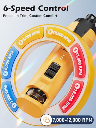 Casfuy 6-Speed Dog Nail Grinder – 50%+ Boost Power Dog Nail Trimmers Quiet with Dust Cap & 2 LED Lights & 2000mAh Battery & 4.8V Motor Electric Pet Toenail File Tool for Large Medium Small Dogs Cats - color: Yellow