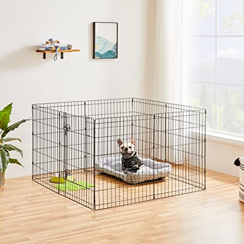 Yaheetech 30" High 8 Panel Foldable Metal Dog Exercise Pen Pet Playpen Dog Fence Outdoor & Indoor Use for Small Animals with Door Black - size: 30"