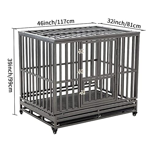 LUCKUP Heavy Duty Dog Cage Metal Kennel and Crate for Medium and Large Dogs, Pet Playpen with Four Wheels,Easy to Install,46 inch,Black … … - size: 46 inches