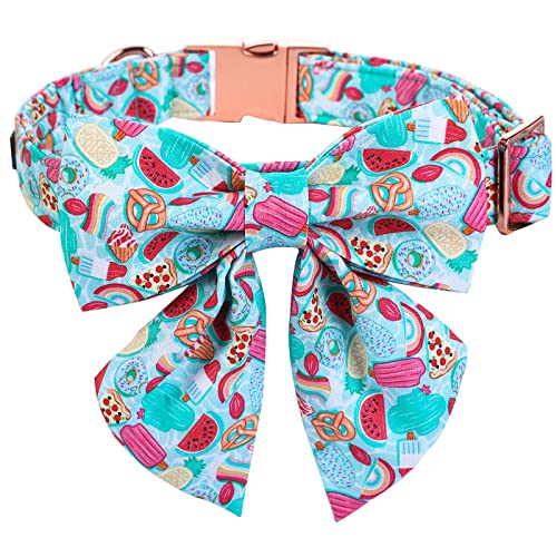 Maca Bates Summer Dog Collar with Fruit Icecream Print Bow Bowtie for Dogs Adjustable Breakaway Bow Tie Cute Puppy Collars Birthday Gift for Small Medium Large Girl Boy Male Female Puppies Pets - color: Summer-Salior Bow-Ice Lolly, size: XS