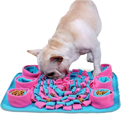 Snuffle Mat for Dogs, Boredom Buster Interactive Puzzle Feeding Mat, Encourages Natural Foraging Skills and Stress Relief Small/Medium/Large Dogs (Pink and Blue) - color: Pink and Blue