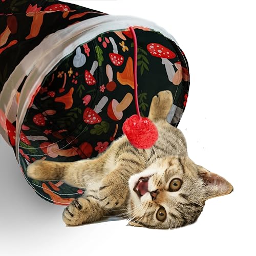 Cat Tunnel, 2-Way Cat Tunnels for Indoor Cats, Collapsible Cat Play Tunnel, Interactive Toy Maze Cat House with 2 Play Ball for Cats, Puppy, Kitty, Kitten, Rabbit - color: 2 Way Mushroom
