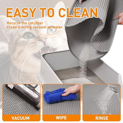 Cat Litter Mat Double Layer Waterproof – Large Litter Trapping Mat for Litter Box, Non-Slip, Easy to Clean, Soft Paw-Friendly EVA, 12x12 in, Gray