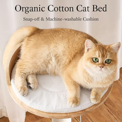 797Audio Modern Solid Wood Cat Tree Tower, 49" Tall Cat Tree with Sisal Scratching Posts and Capsule for Adult Cats, Natural Oak Wooden Cat Tower,Aesthetic Multi-Level Cat Climbing Tree for Indoor Cat - color: 49 Inch-Turntable Toy