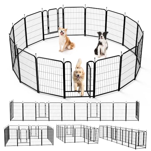 PawGiant Dog Fence Playpen 24”/32”/40” Indoor Outdoor for Small/Medium/Large Dogs, Metal Pet Puppy Cat Exercise Fencing Gate Crate Cage Outside RV, Camping, Yard, Garden (16 Panel, 27" W x 40" H) - style: 16 Panel