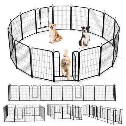 PawGiant Dog Fence Playpen 24”/32”/40” Indoor Outdoor for Small/Medium/Large Dogs, Metal Pet Puppy Cat Exercise Fencing Gate Crate Cage Outside RV, Camping, Yard, Garden (16 Panel, 27" W x 40" H) - style: 16 Panel