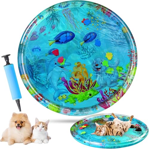Aqua Cats Water Mat with Fish,Cat Dog Water Mat,Thickened Durable Non-Slip Playmat, Durable Easy Clean,Suitable for All Types of Pets (B) - color: B