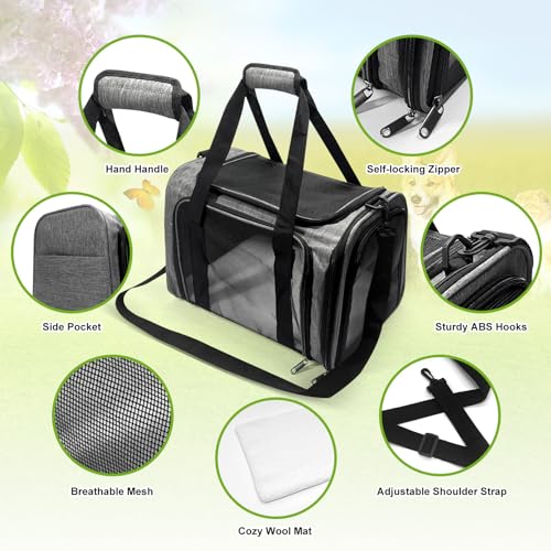 Pet Carrier for Small Dogs Cats, Up to 15Lbs, Airline Approved Collapsible Travel Puppy Carrier, 17x11x11 Inches, Grey - color: Grey, size: 17.0"L x 11.0"W x 11.0"H