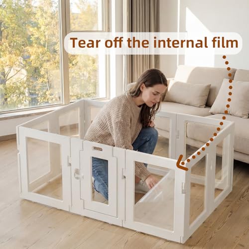 Clear Acrylic Dog Playpen Indoor, Puppy Cat Small Pet Play Pen, Easy Assemble & Disassemble Sturdy Plastic Dog Fence with Heavy Duty Door Lock (24In H, 10PCS), White - color: White, style: 10 Panels - 24 In