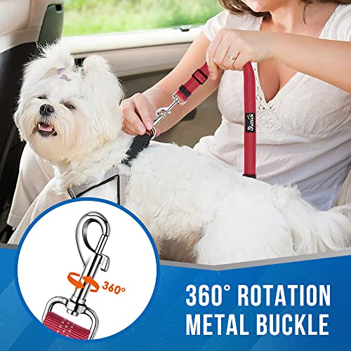 Lukovee Double Dog Seat Belt, New Dual Pet Car Headrest Restraint Safety Seatbelt No Tangle Dog Leash Duty Adjust Elastic Bungee Puppy Lead Splitter Connect Harness in Vehicle Travel for 2 Dogs (Red) - color: Red
