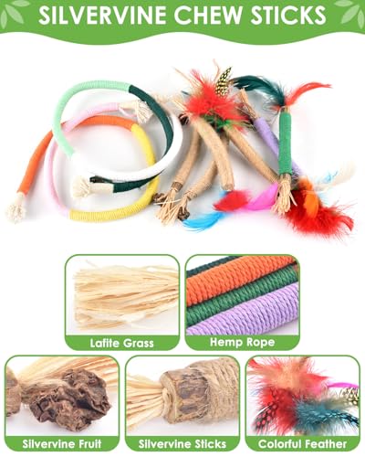 TINDTOP Cat Chew Toys, 12 Pack Silvervine Chew Sticks with 2 Pack Chew Ropes for Kittens Teeth Cleaning, Increase Appetite, Aggressive Chewers Cat Dental Toy - color: 14 Pack