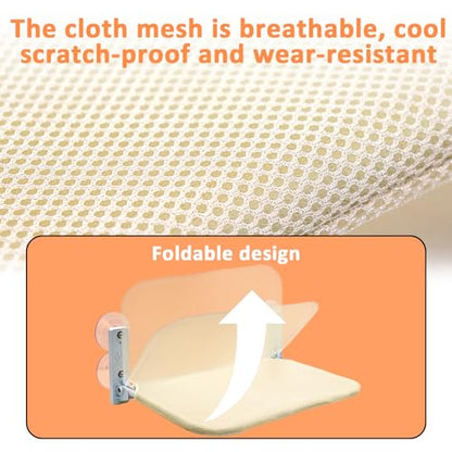 Cat Window Perch, Cordless Hammock, Fold-Up Cat Bed with Zip Closure, Easy Fold Machine Washable Seat, Sturdy Metal Frame for Cats and Kittens (Beige Breathable Mesh, Large) - size: Large