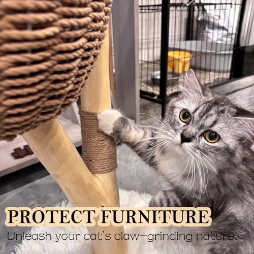 Cat Tree Modern - Minimalist Cat Tree with Sisal Rope Scratching Posts, Plush Cushioned, Baskets, and Fun Fluffy Ballew