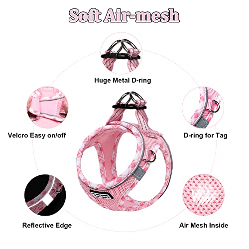Mercano Soft Mesh Dog Harness and Leash Set, Step-in Reflective Breathable Lightweight Vest Harnesses with Safety Buckle for Small Dogs, Cats (Pink, XXS) - color: Pink, size: XXS (Chest: 9.5"-11.2")