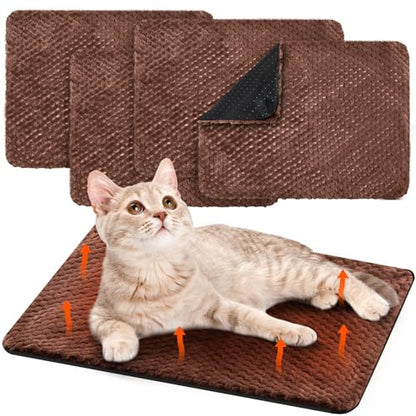 Drydiet 4 Pcs Self Heating Cat Pad Self Warming Cat Bed Dog Heating Pad Washable Thermal Pet Mat for Indoor Outdoor Pet 16 x 20 Inch Removable Non Slip(Coffee) - color: coffee