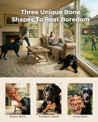 Tough Dog Toys for Aggressive Chewers: 3 Pack Dog Chew Toys, Indestructible Dog Toys for Large Dogs, Durable Heavy Duty Hard Big Toy for Super Chewer 25-90lbs, Bacon Flavor, Keep Them Busy