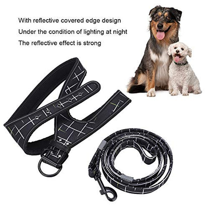 Reflective Dog Harness & Leash Set | Protective Pet Traction Suit for Night Visibility | Adjustable Dog Vest for Small/Medium/Large Breeds | Comfortable Neoprene Lining
