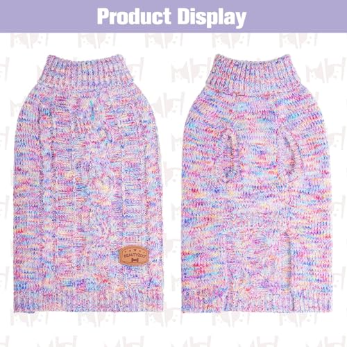BEAUTYZOO Small Dog Sweater -Turtleneck Pullover Classic Cable Knit Fuzzy Winter Coat Dog Cold Weather Clothes for Small Medium Dogs Puppy Girl Boys(Rainbow Pink, M/L) - color: Gradient Pink, size: M/L (Back: 18",Chest: 23", Neck: 15")