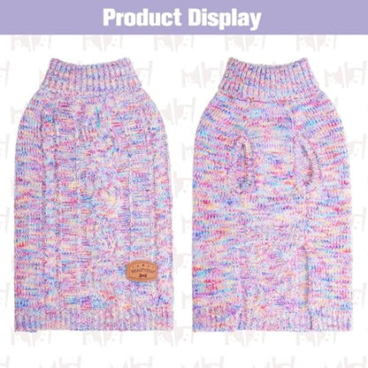 BEAUTYZOO Small Dog Sweater -Turtleneck Pullover Classic Cable Knit Fuzzy Winter Coat Dog Cold Weather Clothes for Small Medium Dogs Puppy Girl Boys(Rainbow Pink, M/L) - color: Gradient Pink, size: M/L (Back: 18",Chest: 23", Neck: 15")