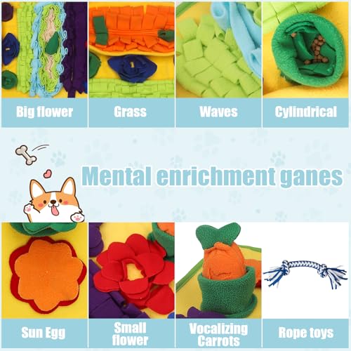 Snuffle Mat for Dogs Large Breed - 32'' X 20'' Washable Durable Sniff Mat for Slow Feeding Training, Enrichment Puzzle Toy for Mental Stimulation & Stress Relief - color: Blue-Yellow